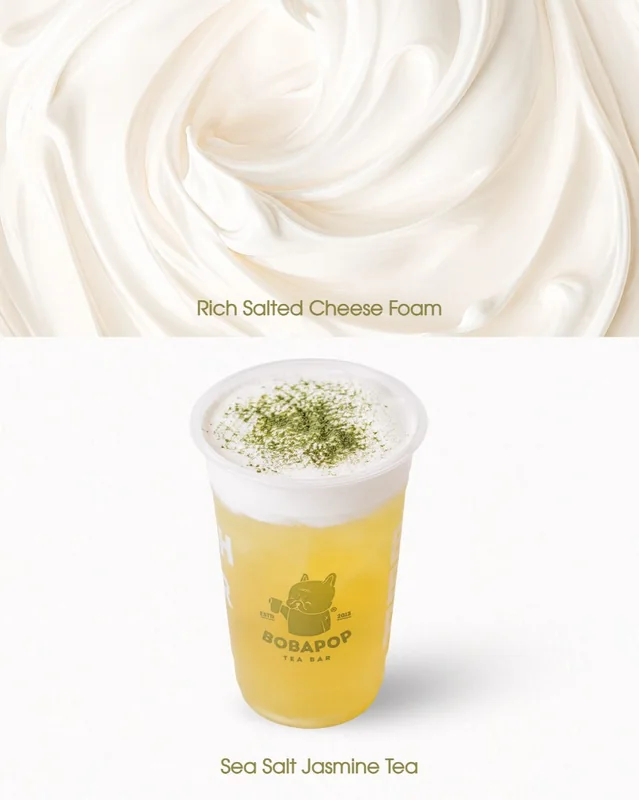 BobaPOP design: Sea Salt Jasmine Tea with rich salted cheese foam