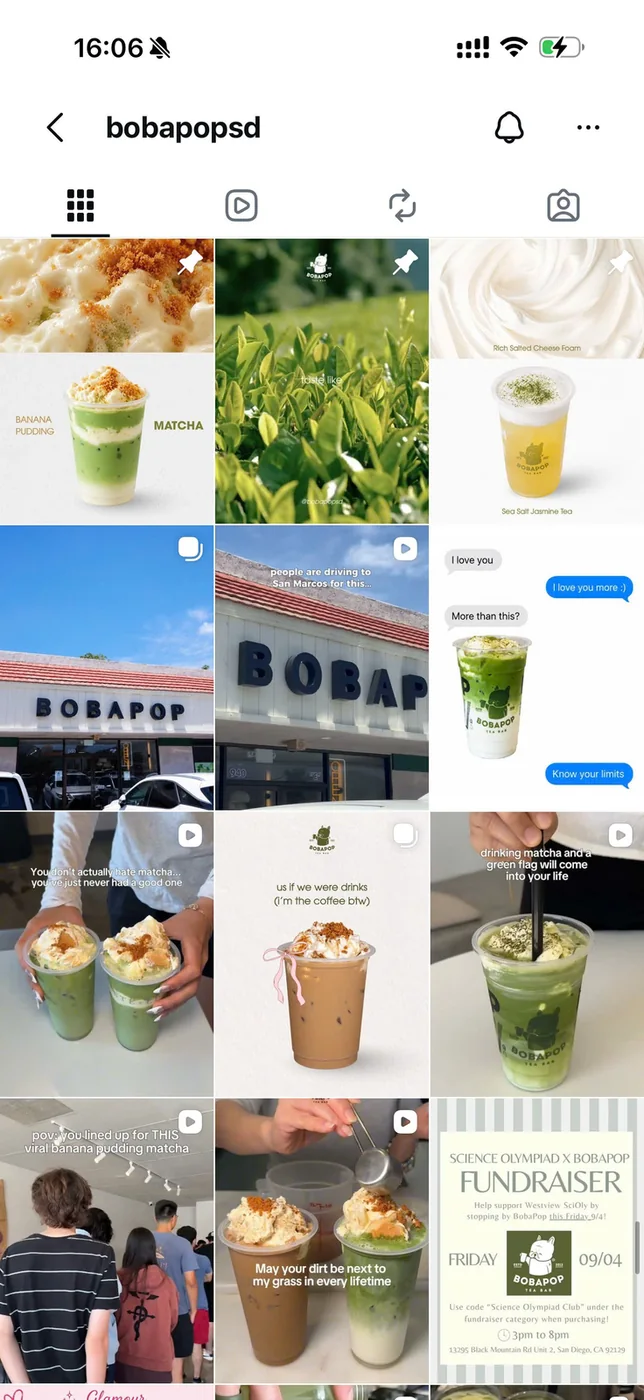 BobaPOP: Instagram content grid