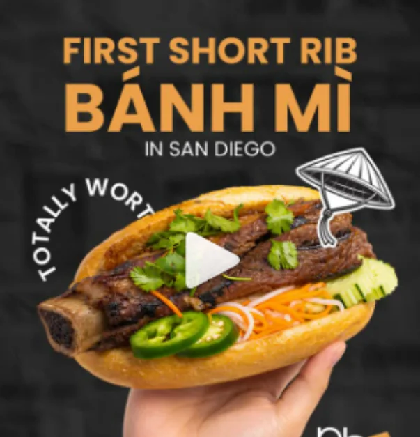 Pho Time reel: "First Short Rib Bánh Mì in San Diego"