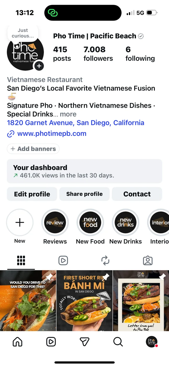 Pho Time: Instagram profile: 7,008 followers and 461.0K views in the last 30 days