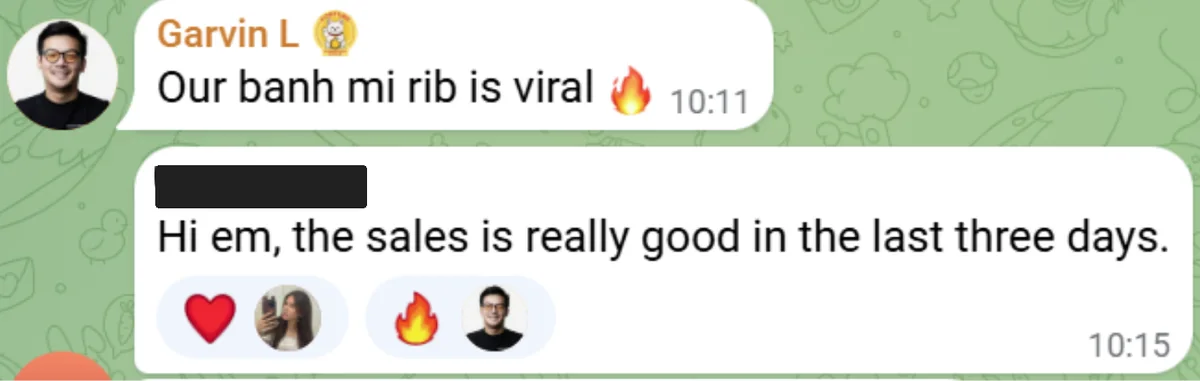 Pho Time: Chat with the client: "the sales is really good in the last three days"