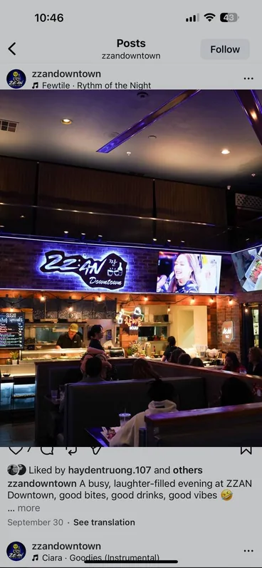 Zzan Downtown Instagram post of the bar at night