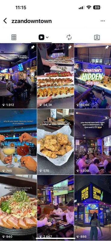 Zzan Downtown Instagram reels grid