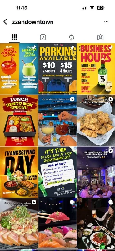 Zzan Downtown Instagram grid of promo designs